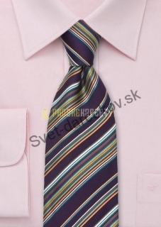 Cesena fialová kravata s rôznofarebným pruhovaním