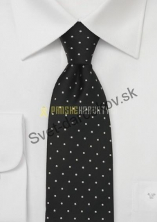 Tupfen čierna kravata s bielym bodkovaním