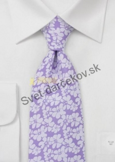 Flores kravata vo fialovej farbe s bielymi kvetmi