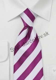 Calvia kravata vo farbe Magenta s bielym pruhovaním