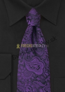 Parla - Fialová kravata s kvetinovým vzorom