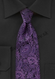 Tumkur hodvábna kravata fialová s ornamentom 