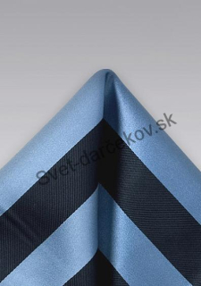 Hodvábna vreckovka do saka modrej farby tmavomodrým pruhovaním 