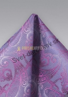 Hodvábna vreckovka do saka fialovej farby s ornamentom 