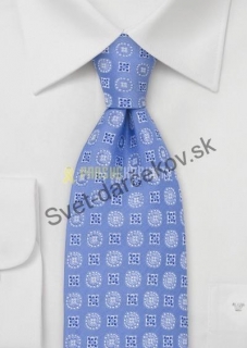 Bluten- bledo modrá kravata s kvetovaním bielej farby