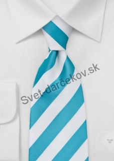 Calvia turecká modrá kravata s bielym pruhovaním