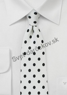 Marullo biela kravata s čiernym bodkovaním