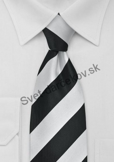 Predĺžená kravata Mataro čierno strieborné pruhy