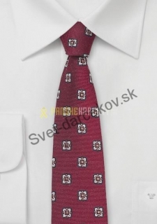 Blocked úzka hodvábna kravata červenej farby so vzorom 