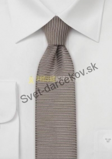 Rimini úzka sivohnedá kravata so striebornými pásmi