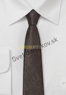 Cadiz úzka hnedá kravata s koženným dizajnom