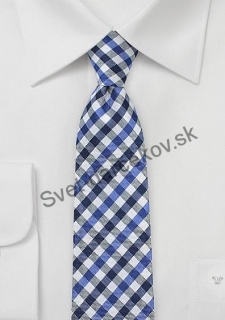 Gingham úzka kravata s modro strieborným károm