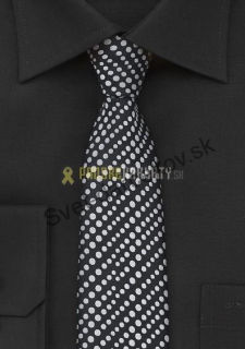 Slim úzka kravata čierna so strieborným bodkovaním