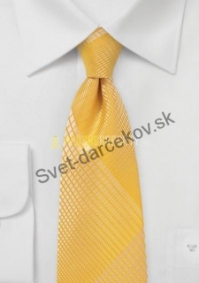 Leganes úzka kravata oranžovo zlatej farby so vzorom 