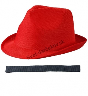 Letný červený klobúk s čiernym  lemom 