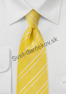 Vanity žltá kravata s bielymi pruhmi