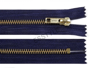 Kovový / mosadzný zips modrý šírka 6 mm dĺžka 12 cm