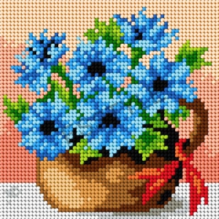 Predloha na vyšívanie 15x15cm - modré kvety