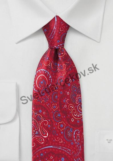 Furioso hodvábna kravata červenej farby s ornamentom
